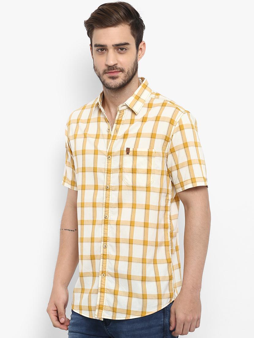 yellow checkered casual shirt - 15968459 - Standard Image - 1