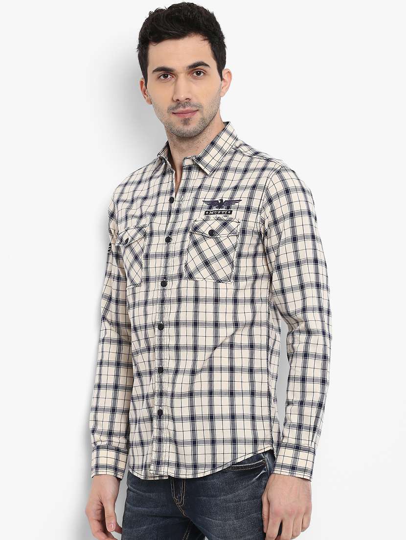 beige checkered casual shirt - 15968460 - Standard Image - 1