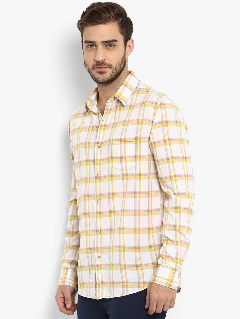 yellow checkered casual shirt - 15968467 - Standard Image - 1