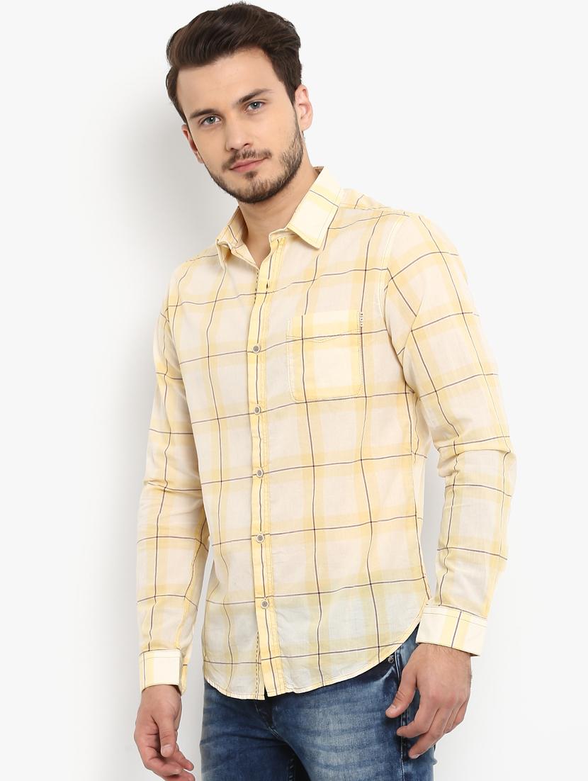 yellow checkered casual shirt - 15968469 - Standard Image - 1