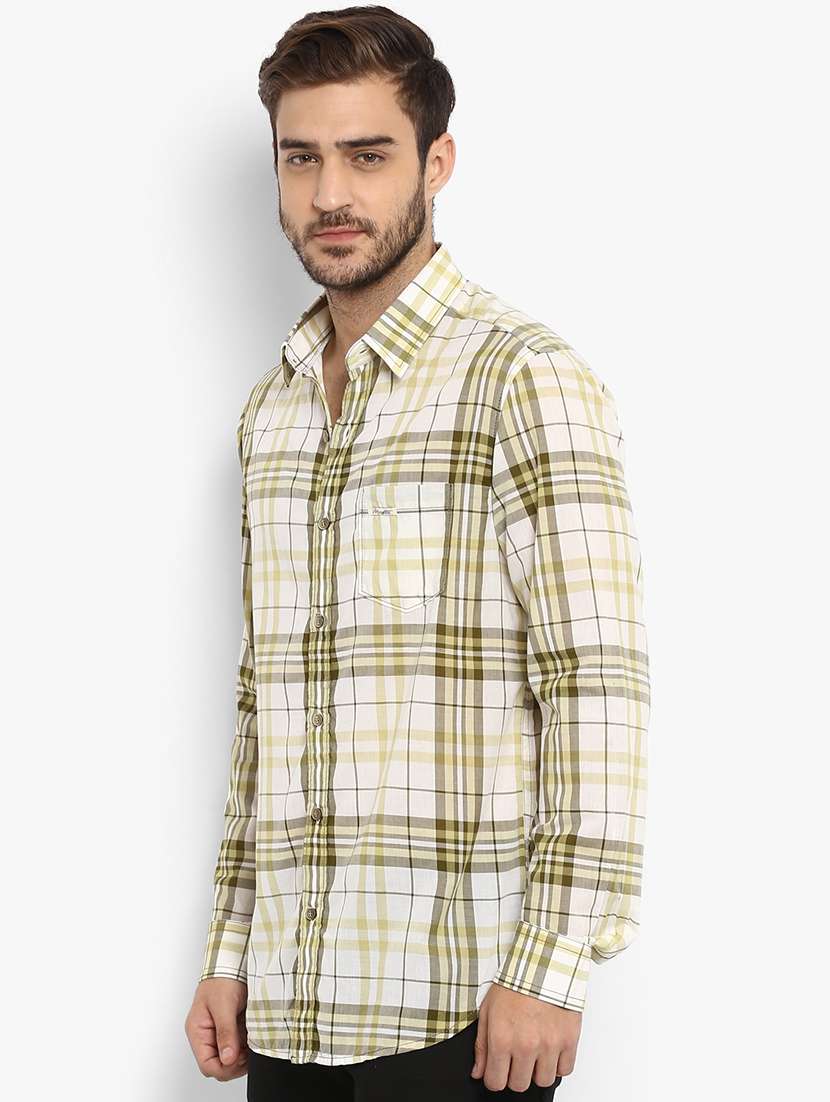 yellow checkered casual shirt - 15968472 - Standard Image - 1