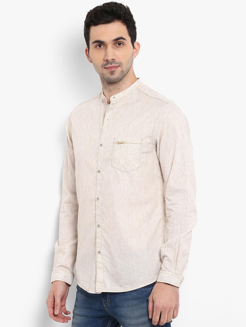 beige striped casual shirt - 15968481 - Standard Image - 1
