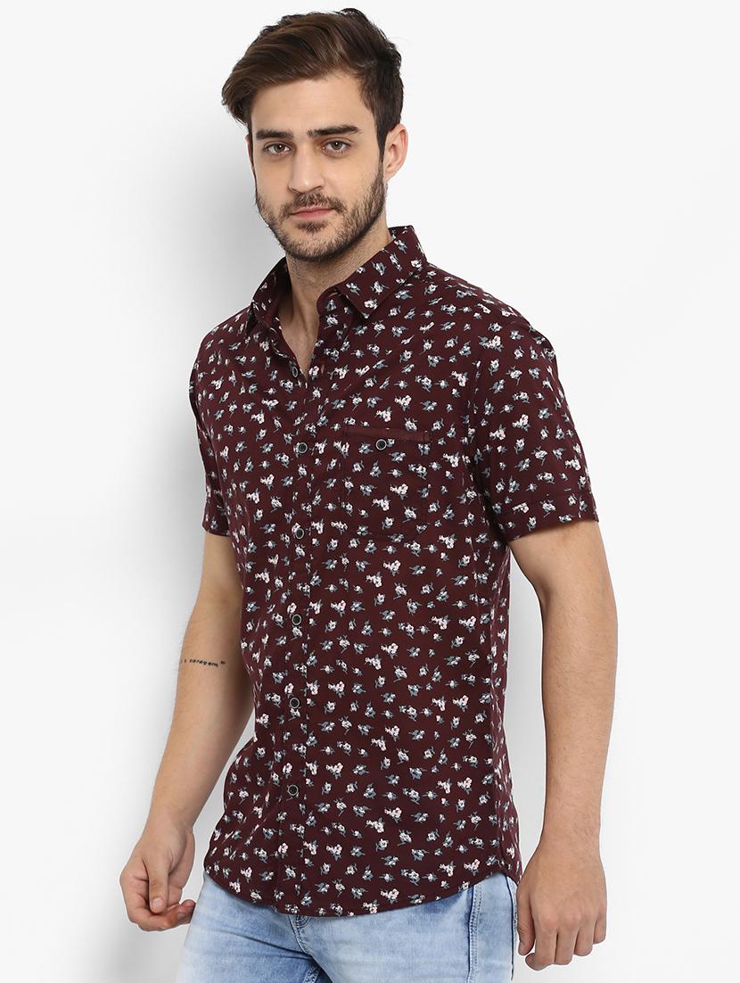 maroon floral printed casual shirt - 15968500 - Standard Image - 1