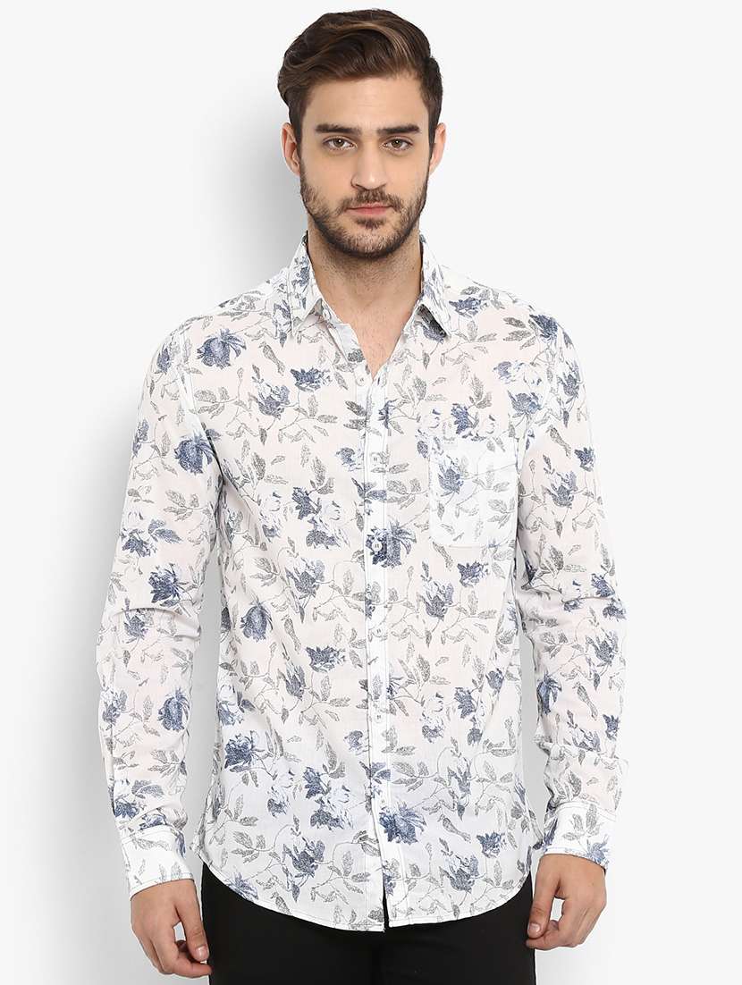 white floral printed casual shirt