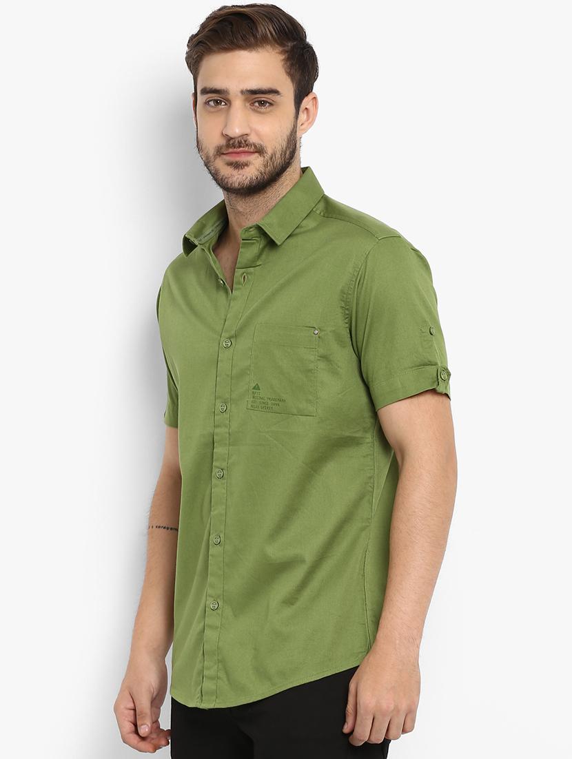 green solid casual shirt - 15968539 -  Standard Image - 1