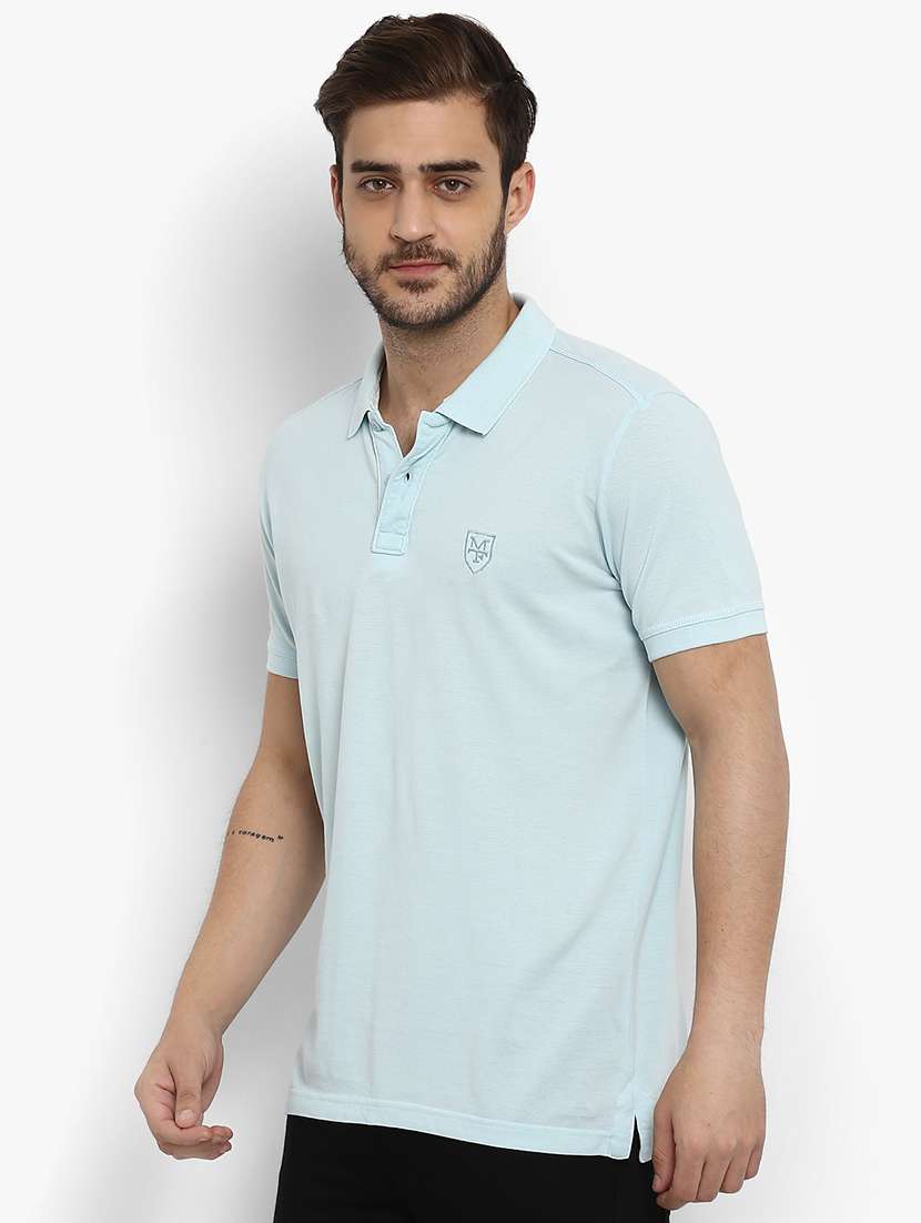blue solid polo t-shirt - 15968563 - Standard Image - 1