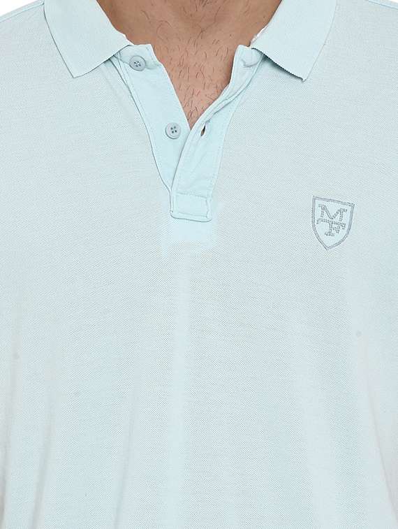 blue solid polo t-shirt - 15968563 - Standard Image - 4