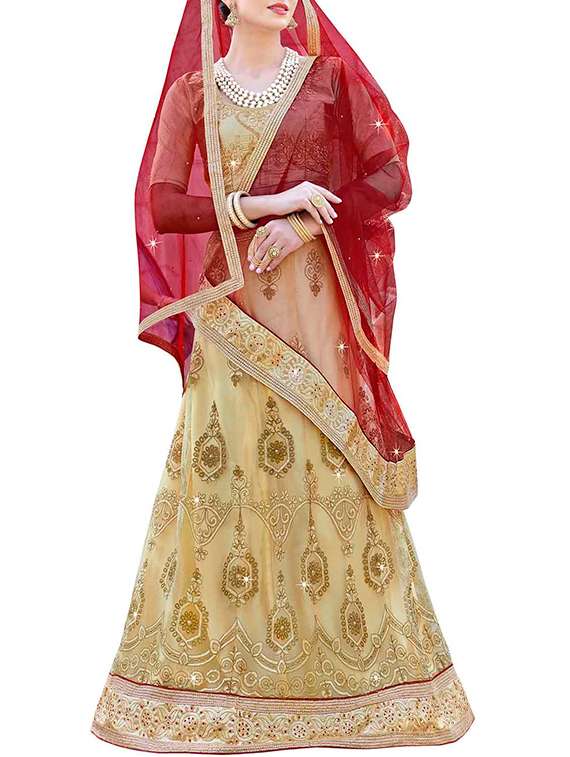 embroidered a-line lehenga with contrast dupatta