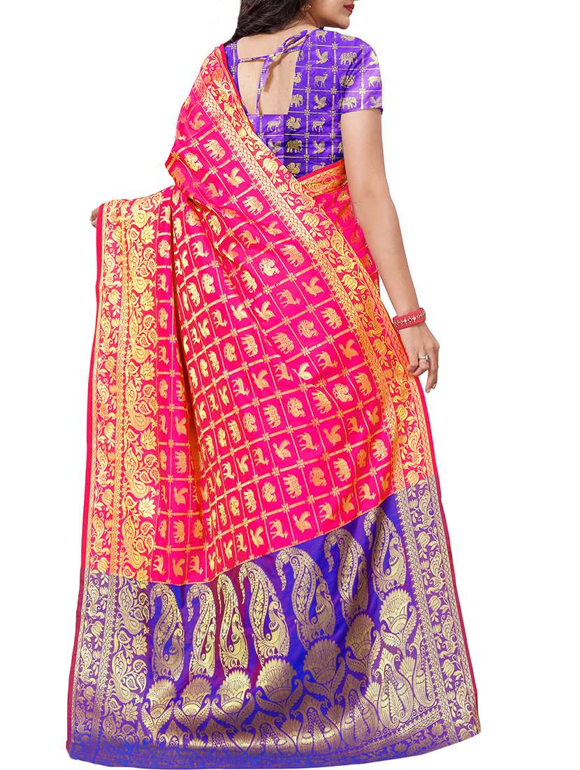 conversational zari motif pink banarasi saree with blouse - 15969682 -  Standard Image - 1