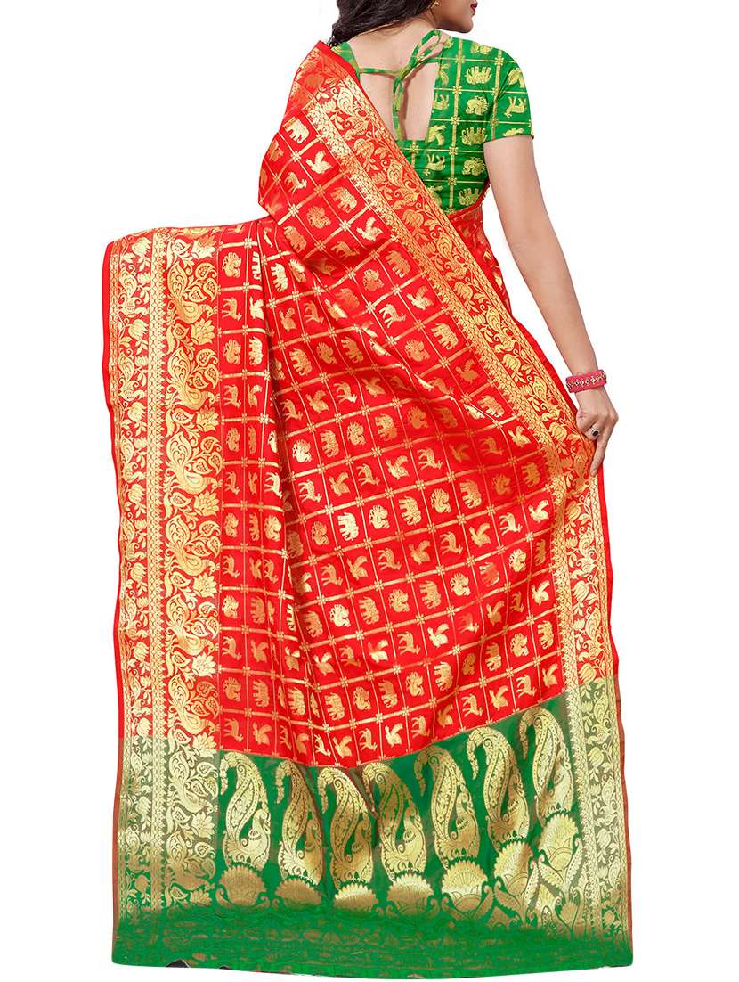 conversational zari motif orange banarasi saree with blouse - 15969684 -  Standard Image - 1