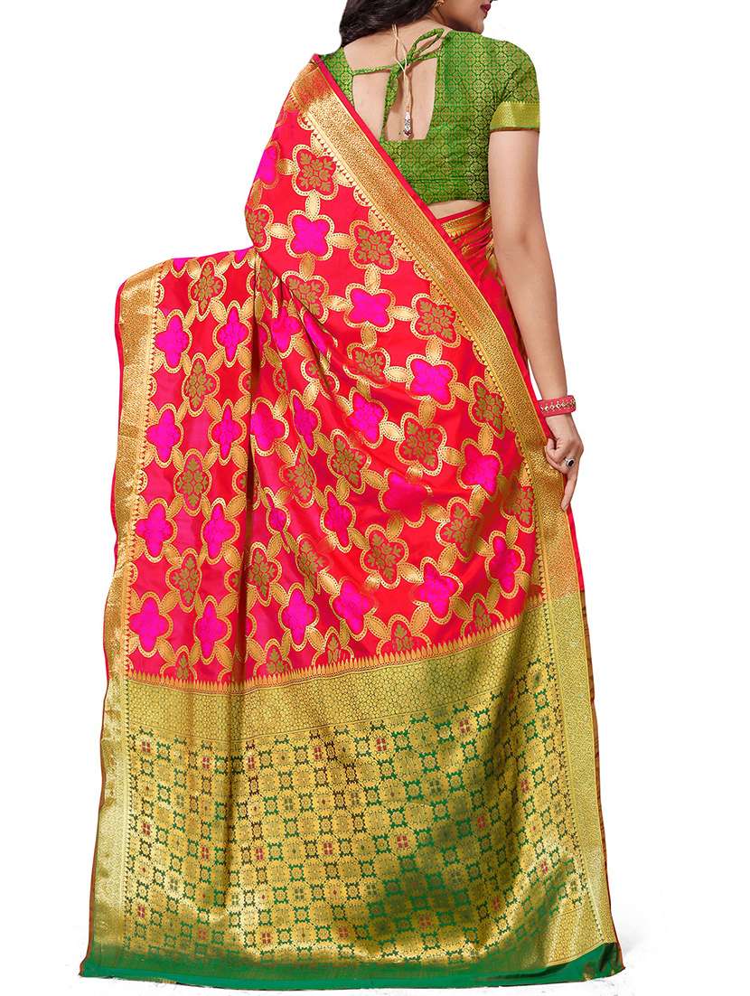 floral zari motif red banarasi saree with blouse - 15969689 -  Standard Image - 1