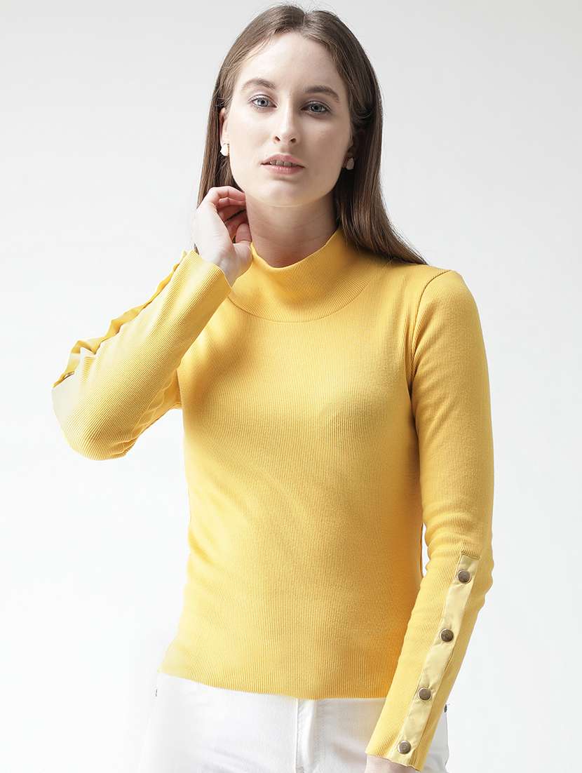 turtle neck button detail top
