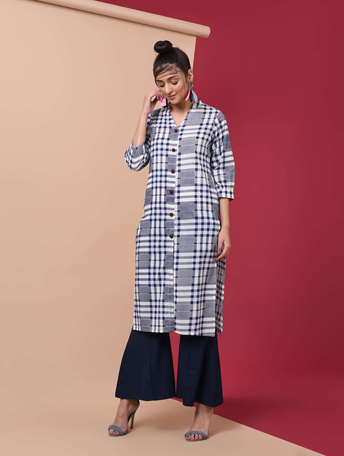 checkered straight kurta