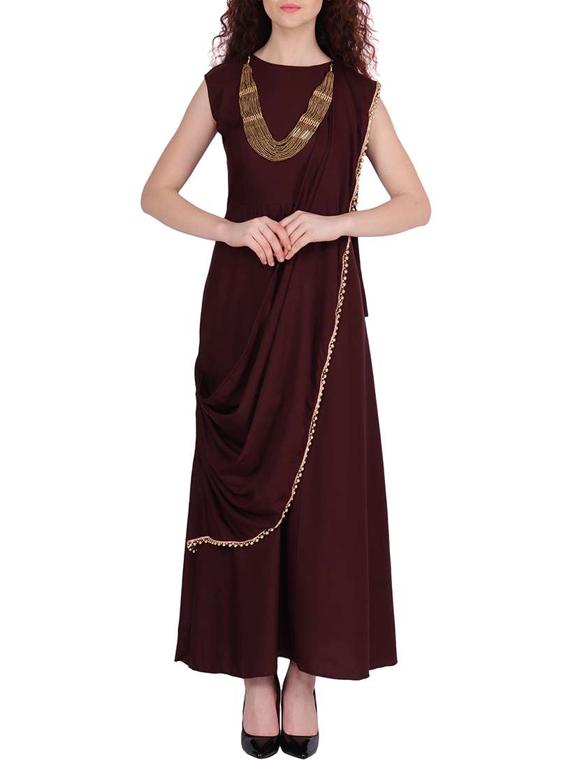 solid attached paneled a-line dress