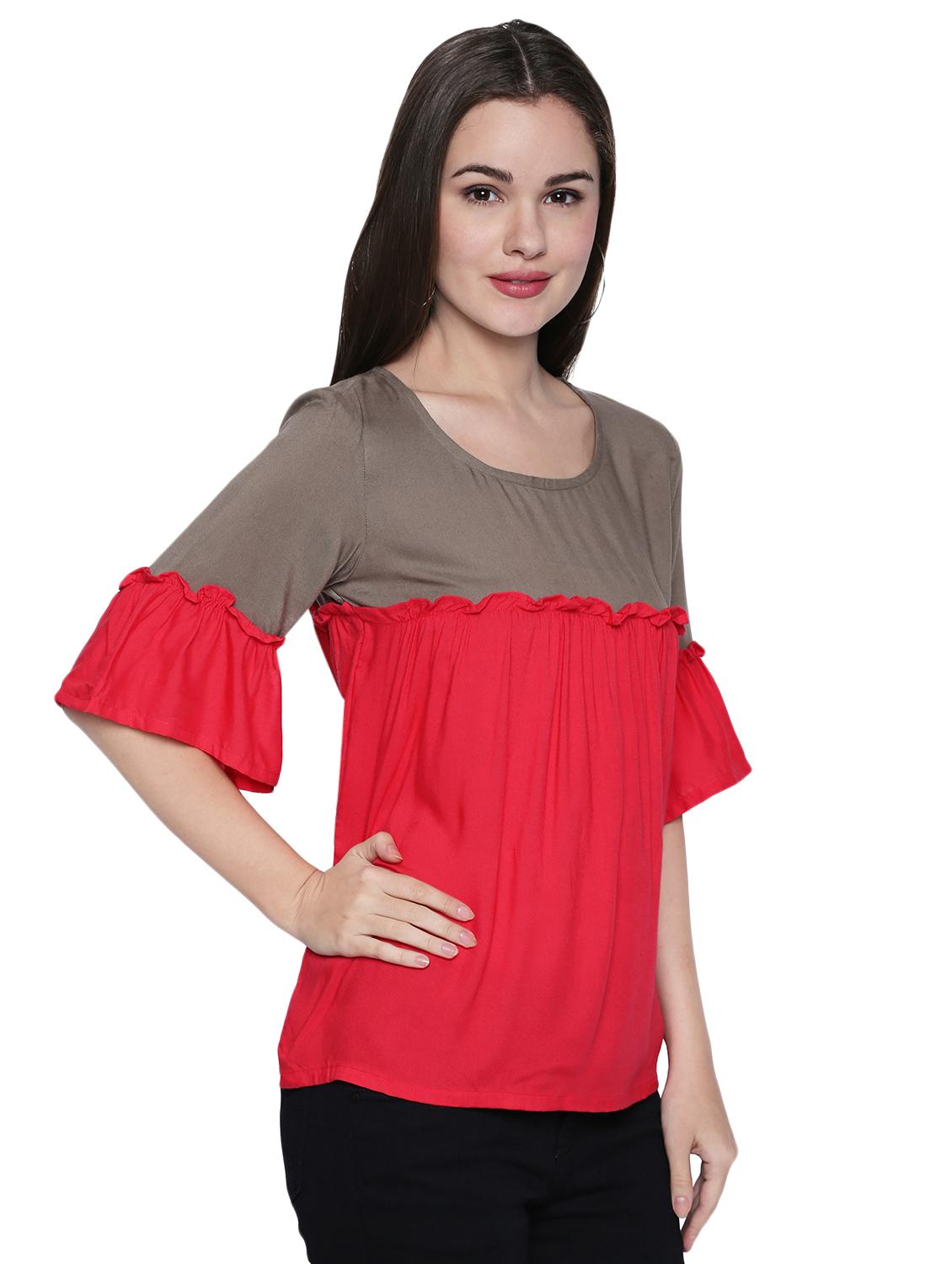 color block ruffle trim top - 15975029 - Standard Image - 1