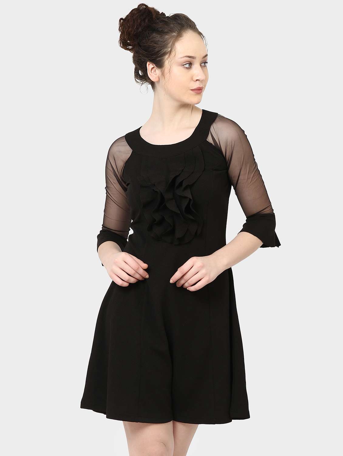 ruffle trim bell sleeved a-line dress