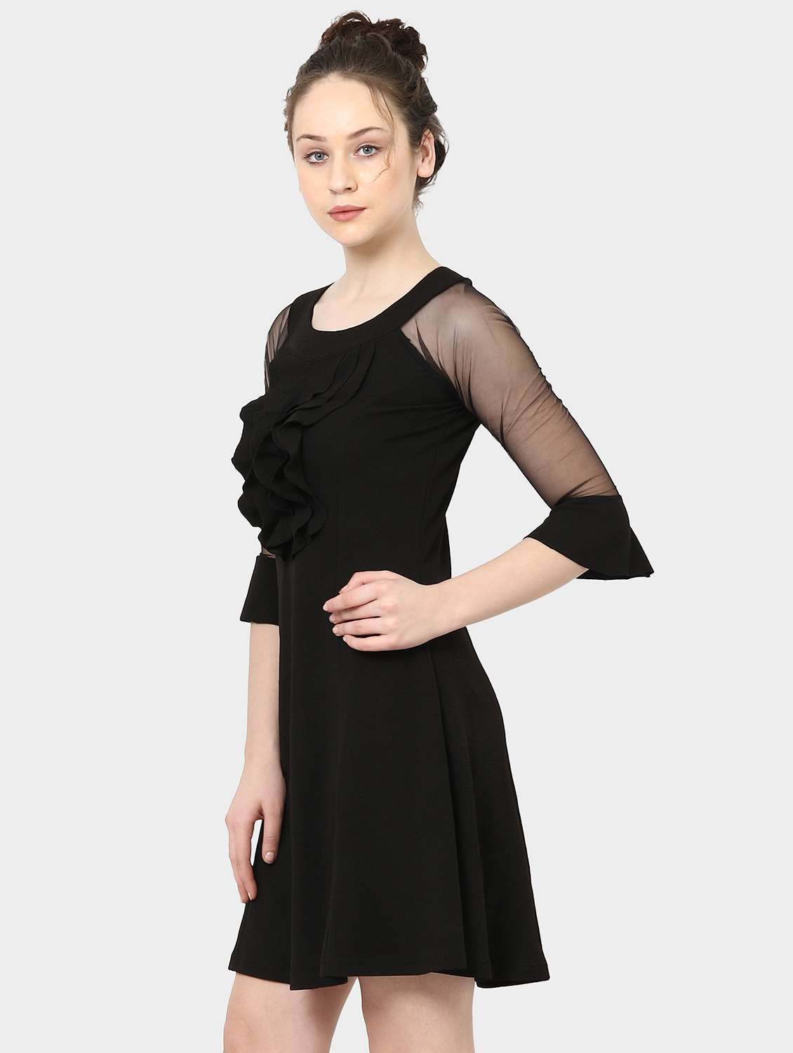 ruffle trim bell sleeved a-line dress - 15975699 -  Standard Image - 1