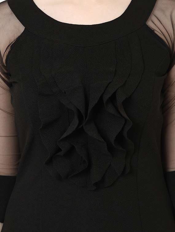 ruffle trim bell sleeved a-line dress - 15975699 -  Standard Image - 4