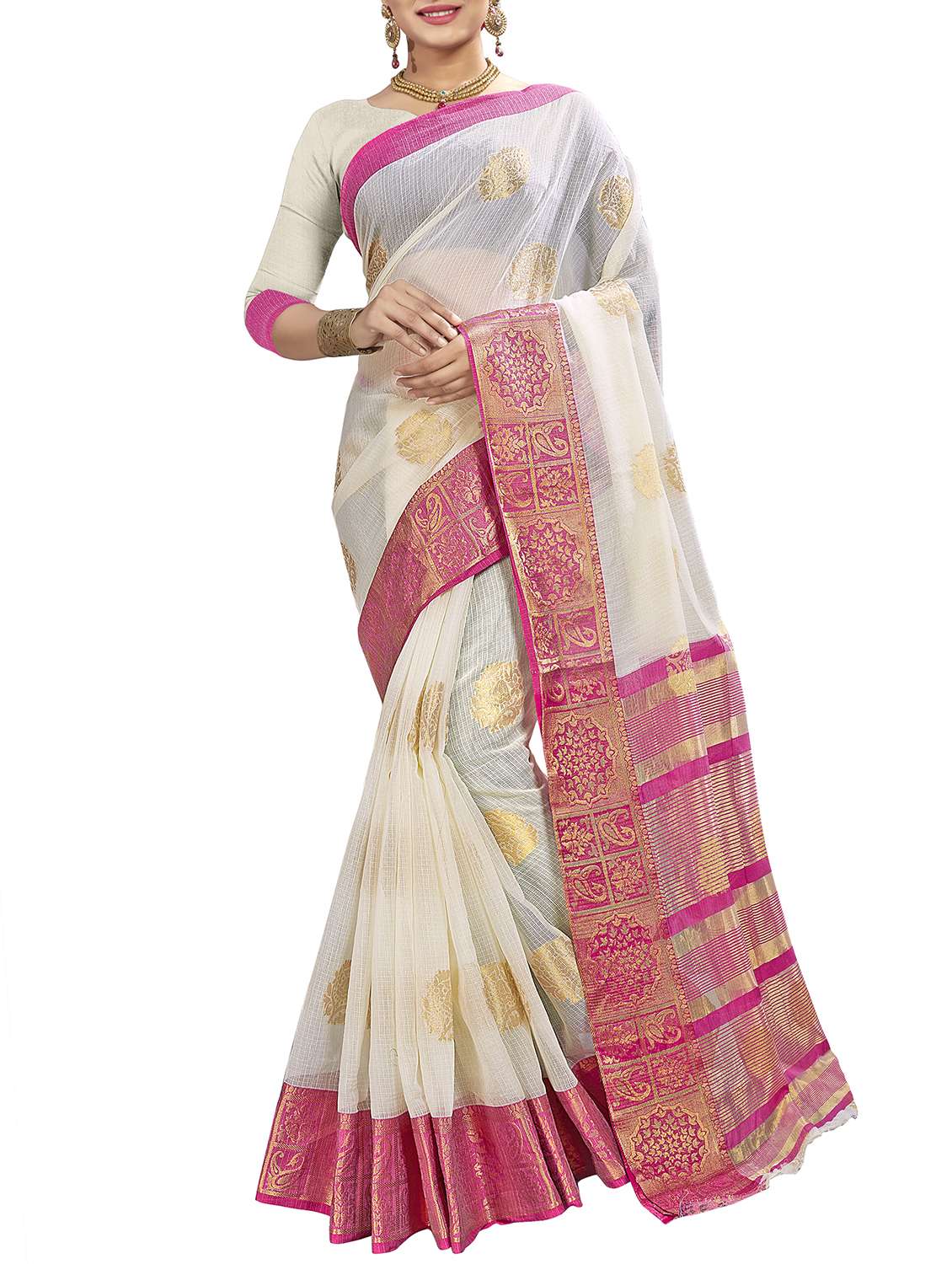 floral zari motif banarasi saree with blouse