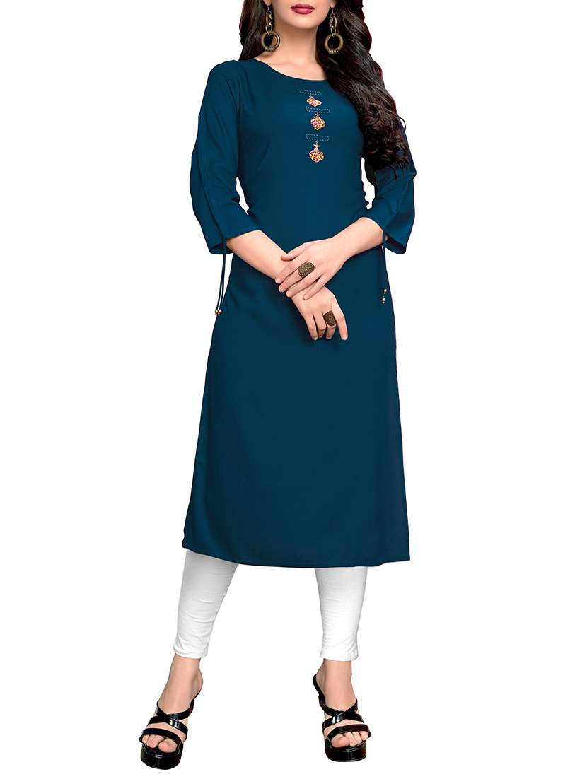 turquoise solid straight kurta