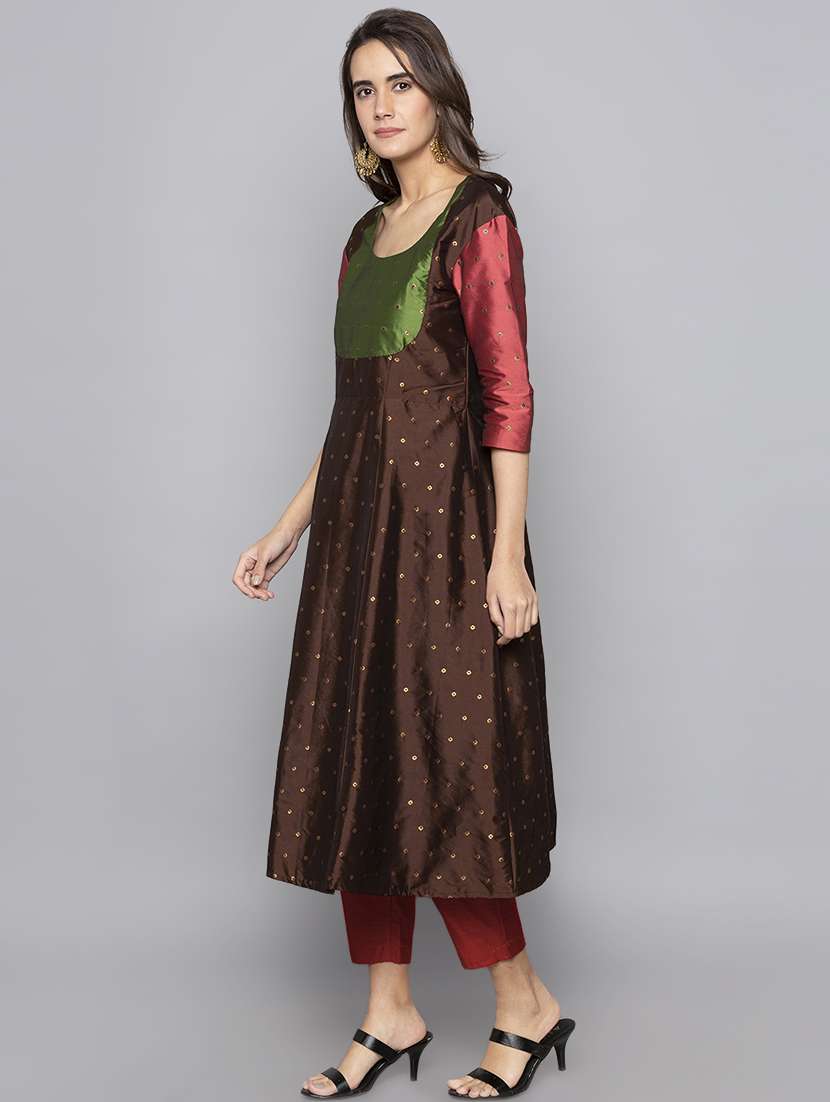 a-line dobby silk kurta - 15983331 - Standard Image - 1