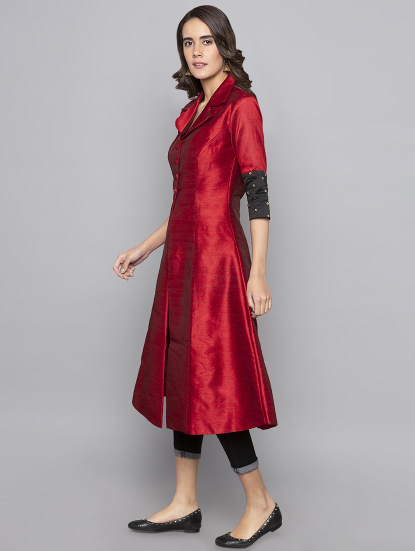 a-line high slit solid kurta - 15983334 -  Standard Image - 1