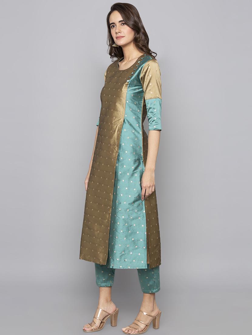 dobby silk blend straight kurta - 15983335 -  Standard Image - 1