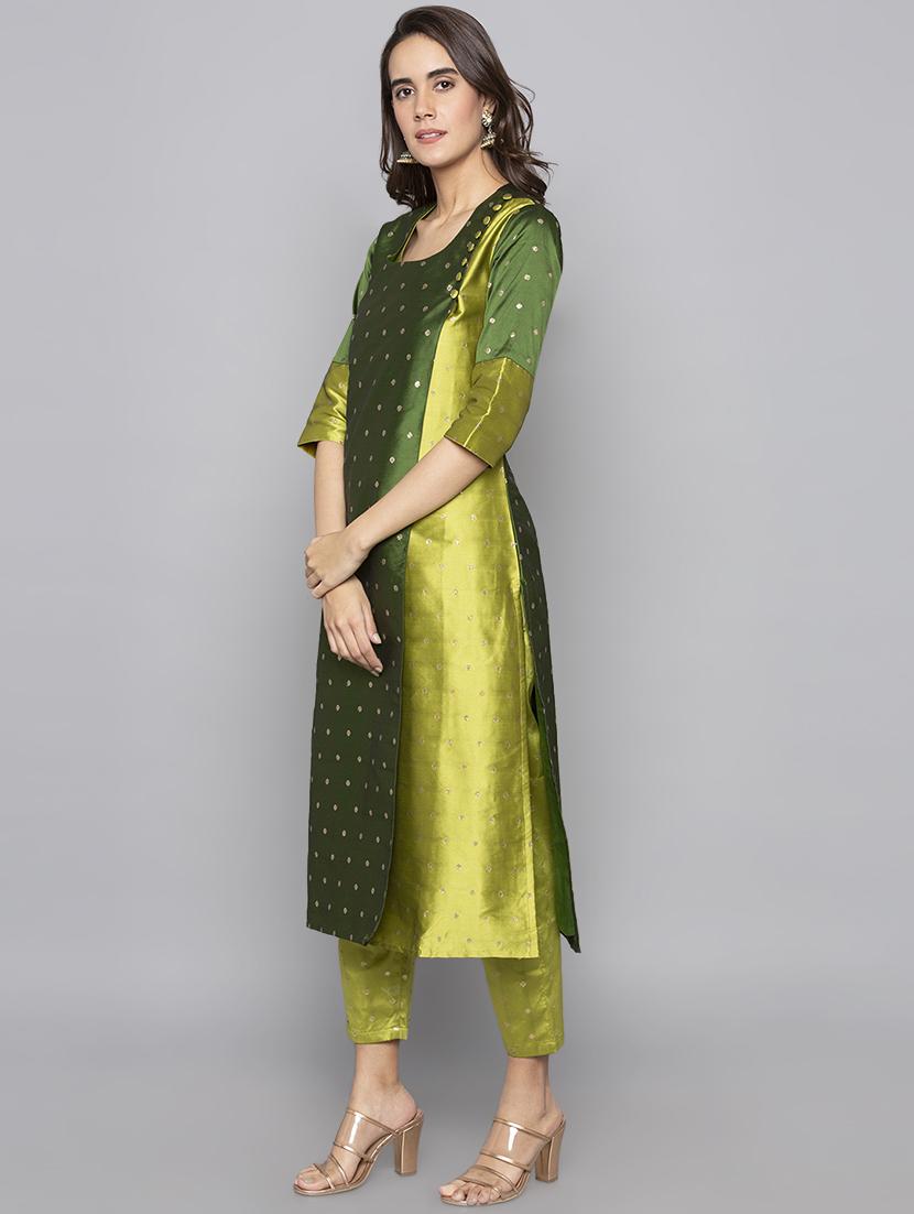 dobby silk blend a-line kurta - 15983336 - Standard Image - 1