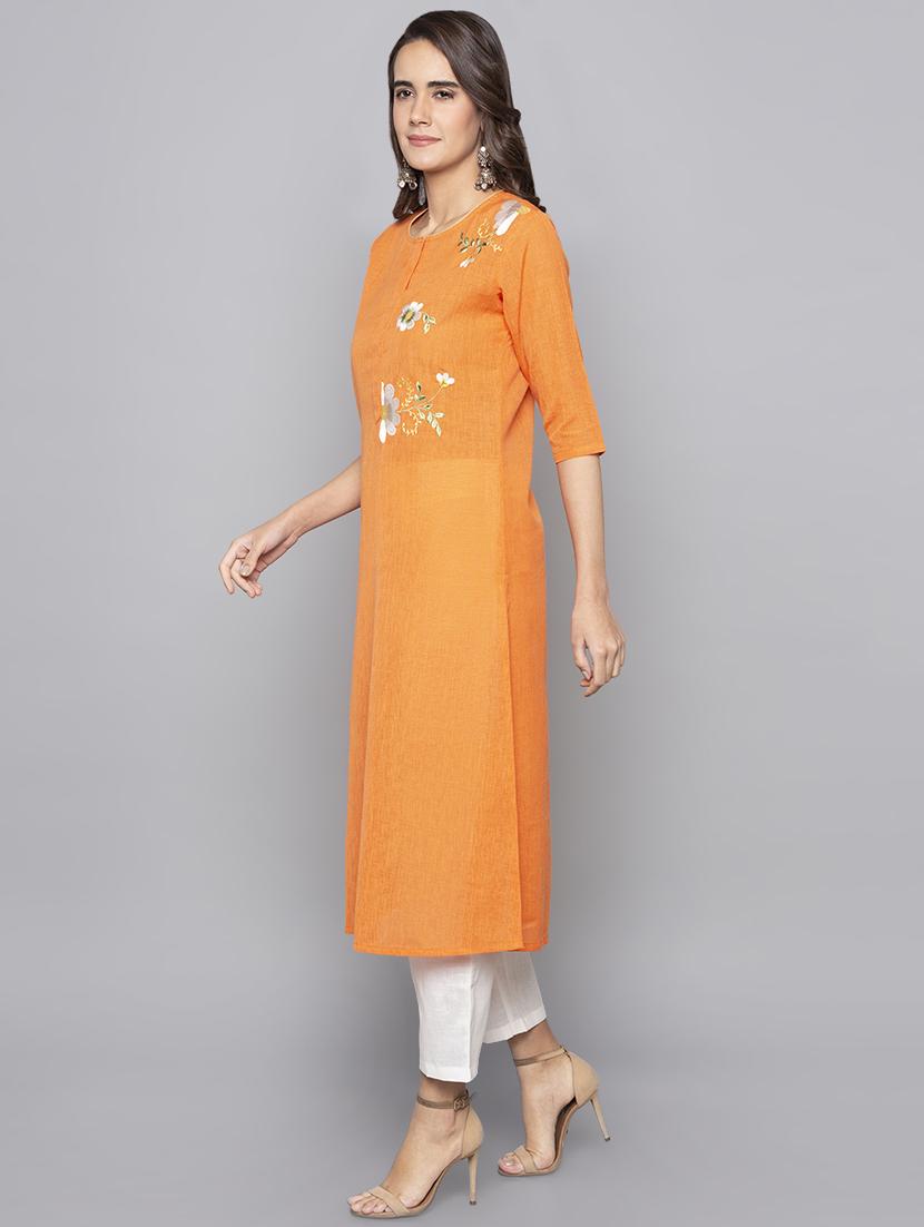 a-line embroidered kurta - 15983337 - Standard Image - 1