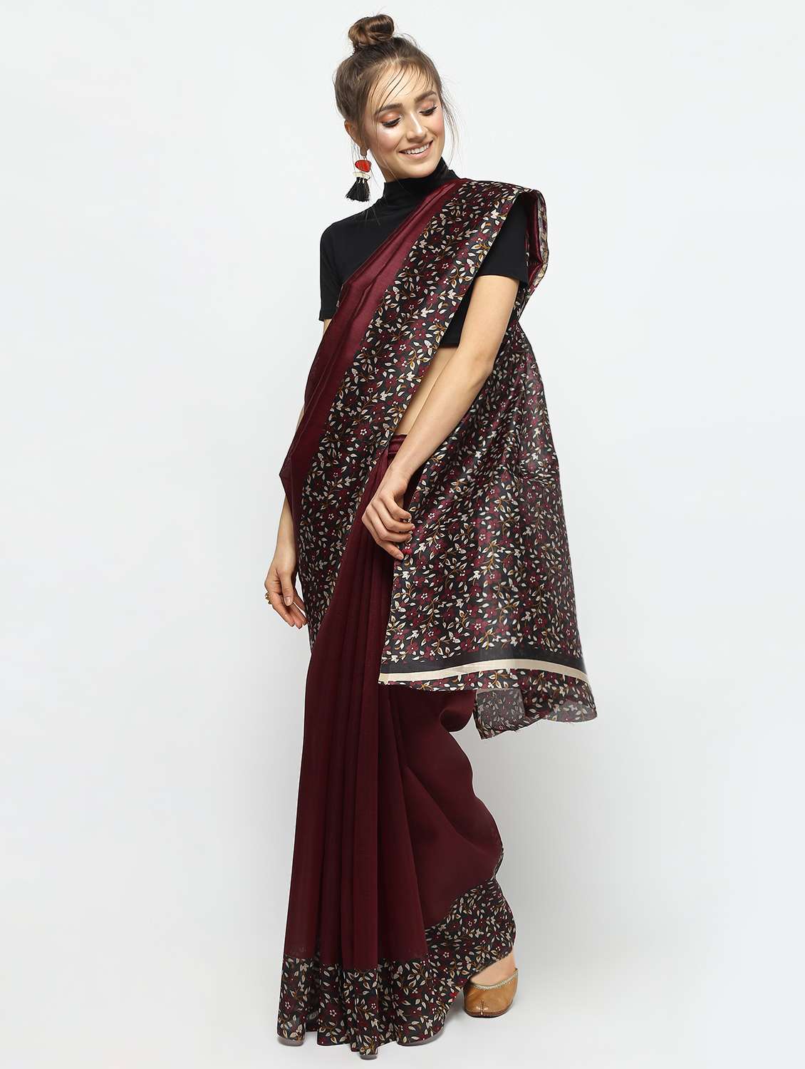 floral border maroon bhagalpuri saree with blouse