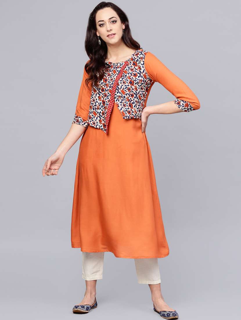 printed solid a-line kurta