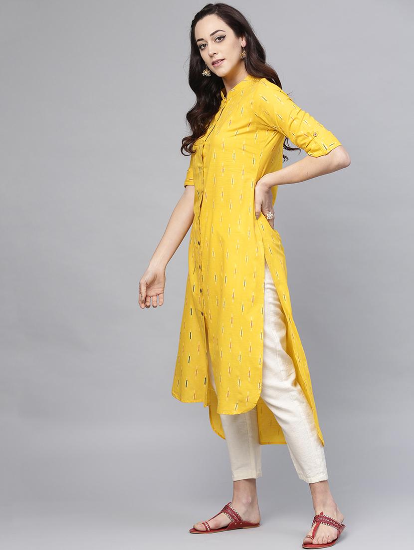 high low ikat printed kurta - 15984588 - Standard Image - 1