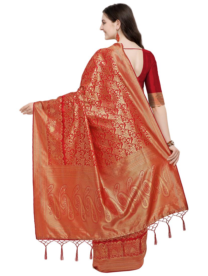 zari motifs red banarasi saree with blouse - 15984924 - Standard Image - 1