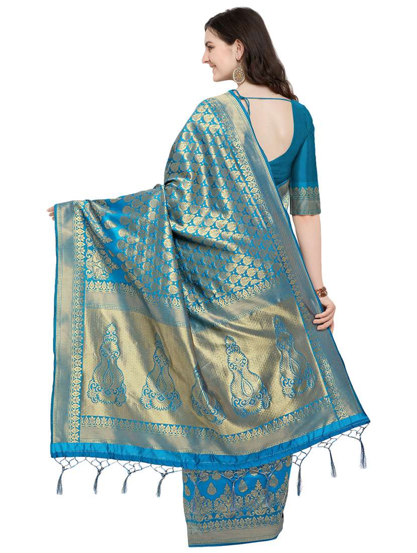 zari motifs blue banarasi saree with blouse - 15984928 -  Standard Image - 1