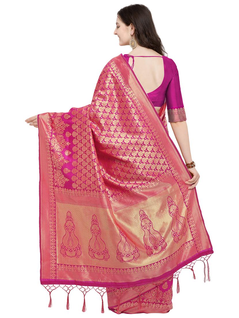 zari motifs pink banarasi saree with blouse - 15984929 - Standard Image - 1