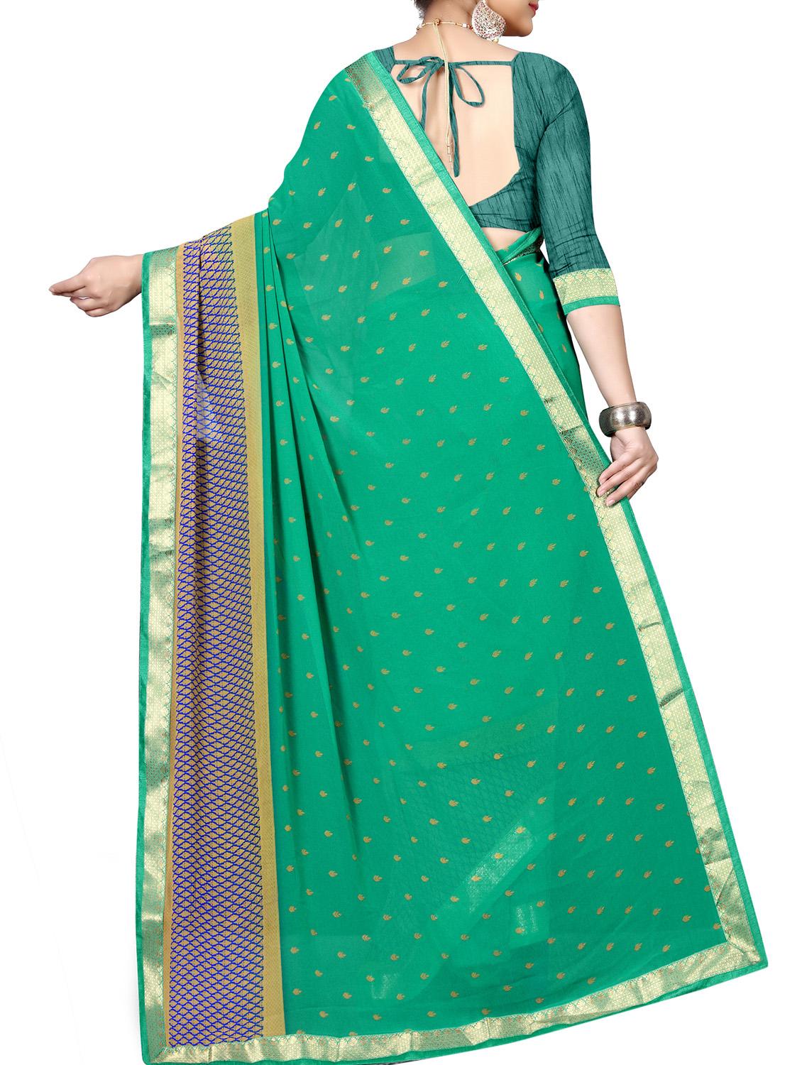 ethnic motifs green printed saree with blouse - 15988533 -  Standard Image - 1