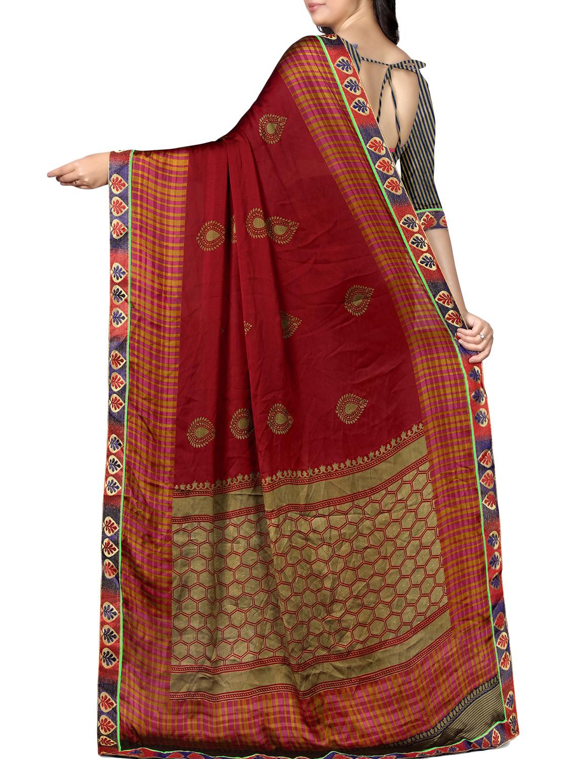 ethnic motifs maroon printed saree with blouse - 15988549 -  Standard Image - 1