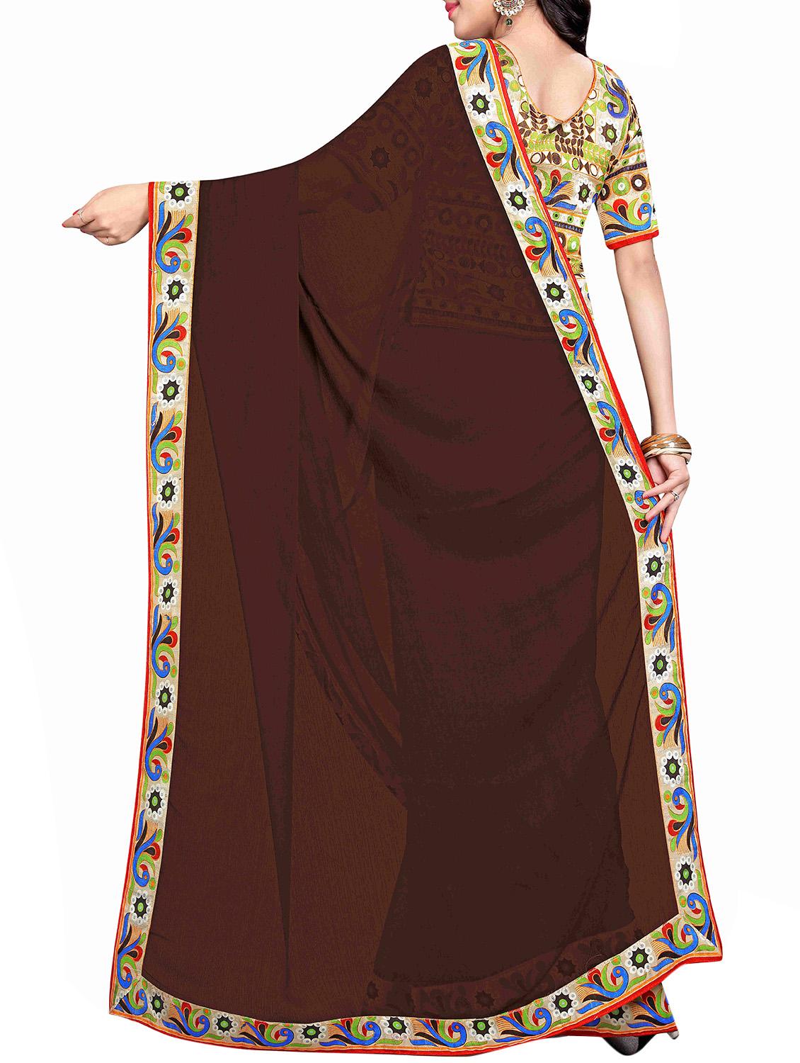 contrast border brown saree with blouse - 15988559 -  Standard Image - 1
