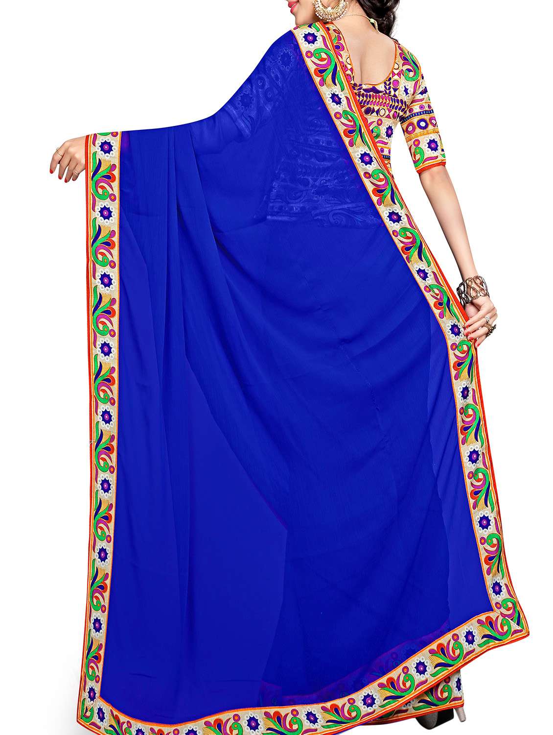 contrast border royal blue saree with blouse - 15988560 -  Standard Image - 1