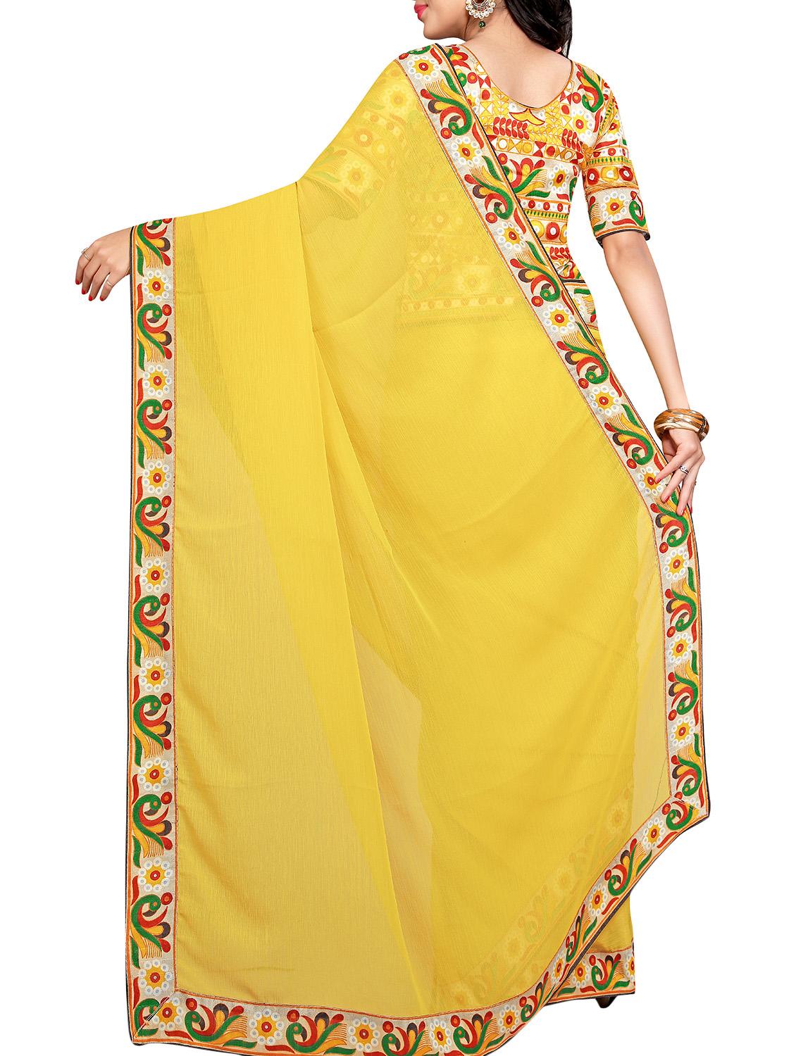 contrast border yellow saree with blouse - 15988563 -  Standard Image - 1