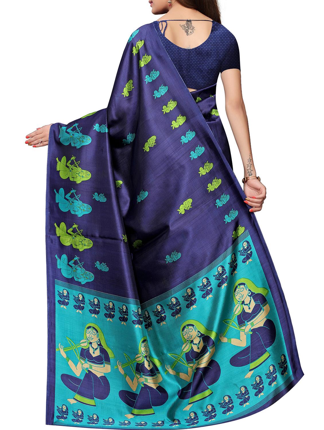 kalamkari navy printed saree with blouse - 15988581 -  Standard Image - 1