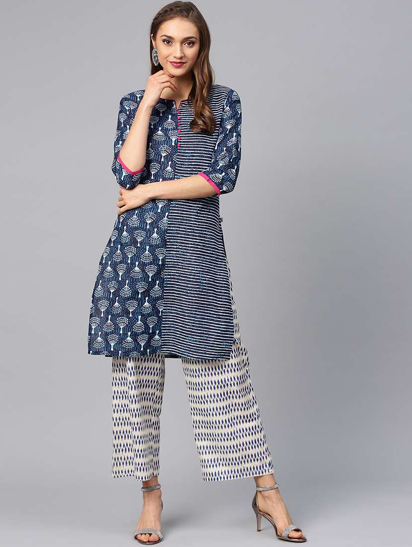 indigo printed straight kurta