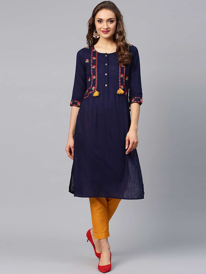 indigo embroidered straight kurta