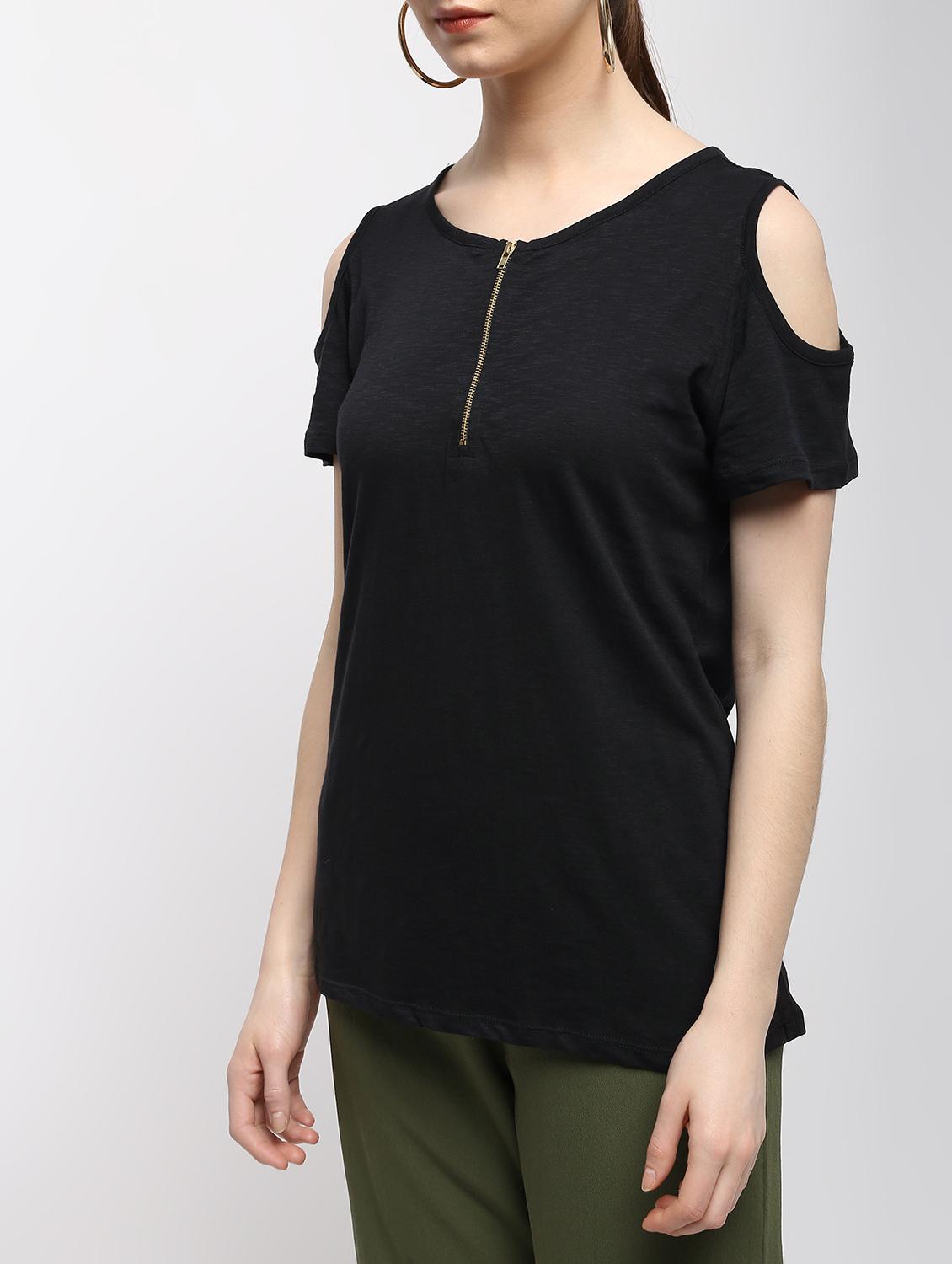 zipper detail cold shoulder top - 15989951 - Standard Image - 4