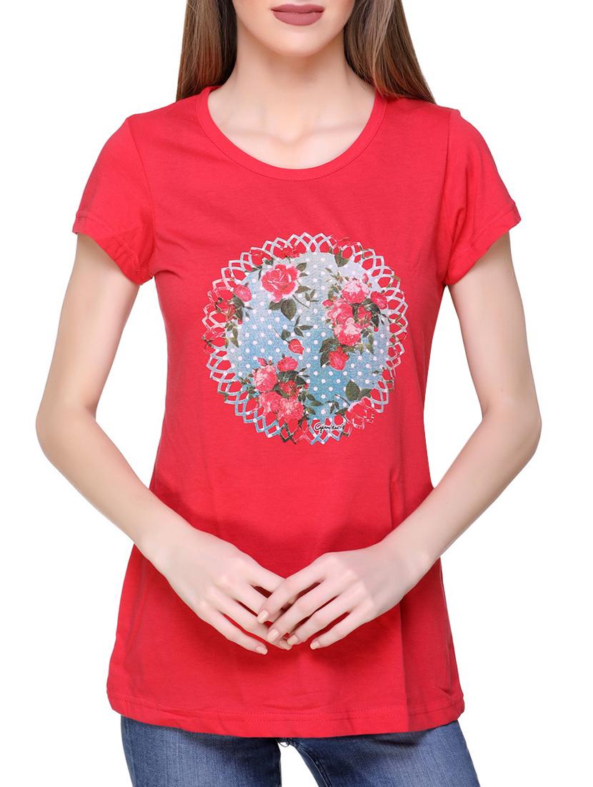 women's chest print round neck t-shirt - 15996492 -  Zoom Image - 0