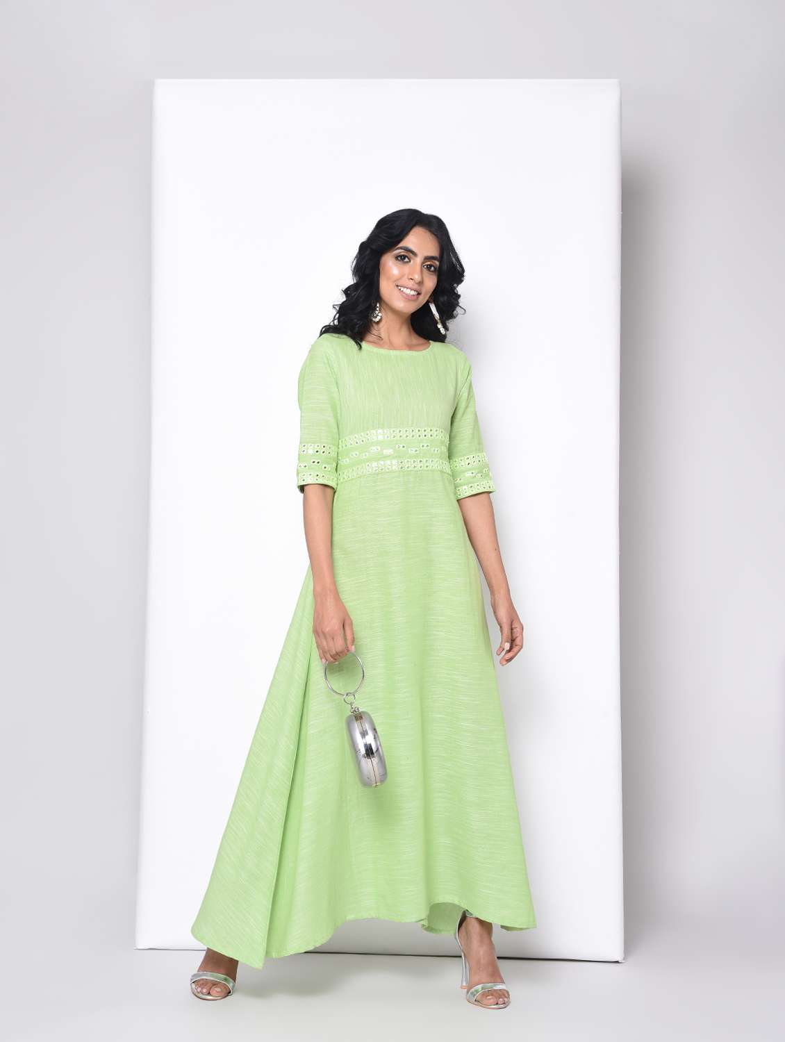 mirror work a-line ethnic dress