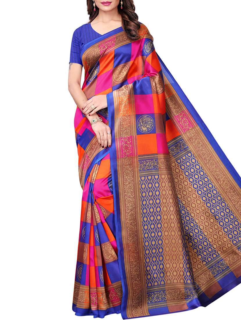 checkered printed saree with blouse