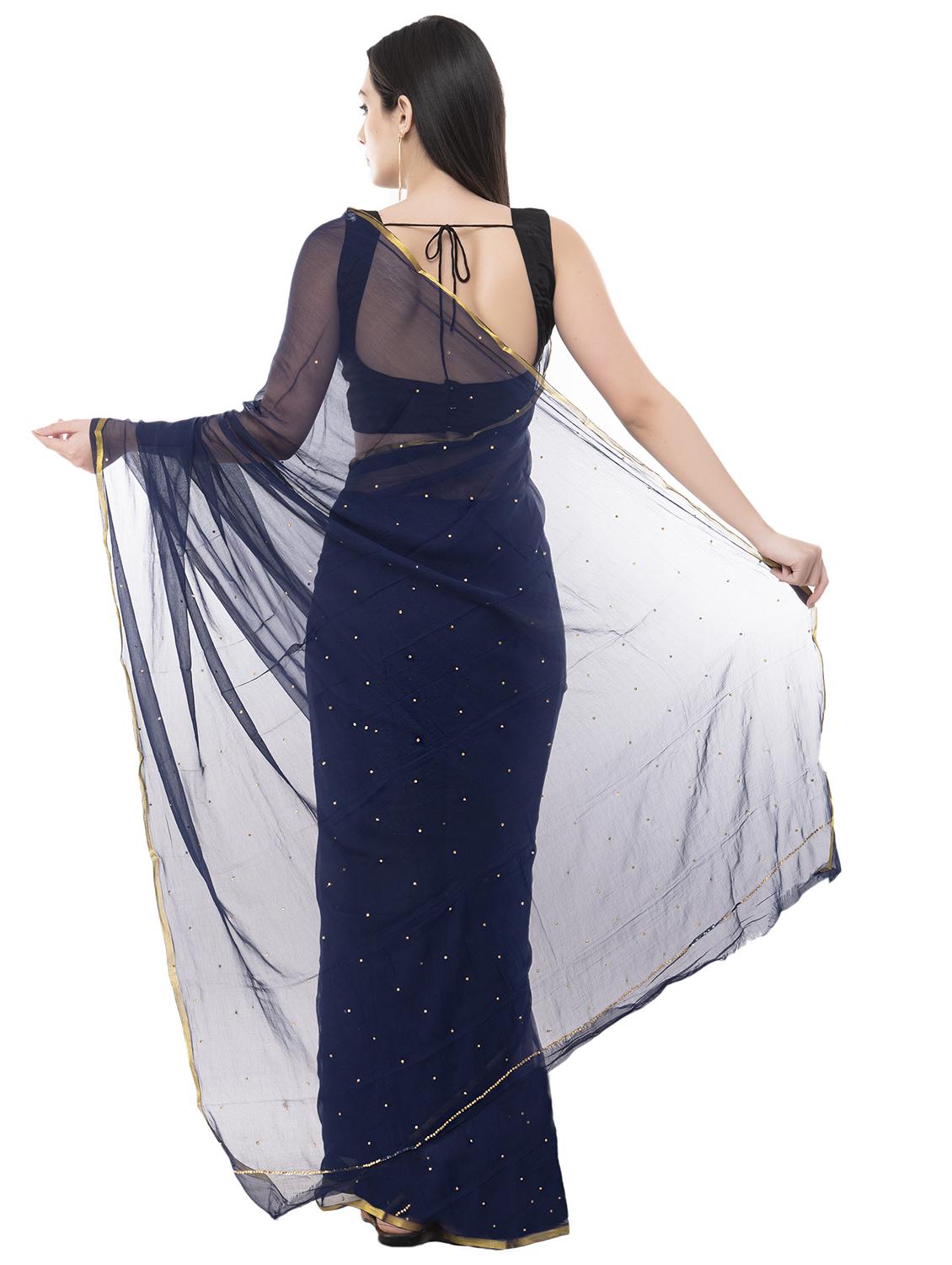 navy embellished saree with blouse - 15998099 - Standard Image - 1