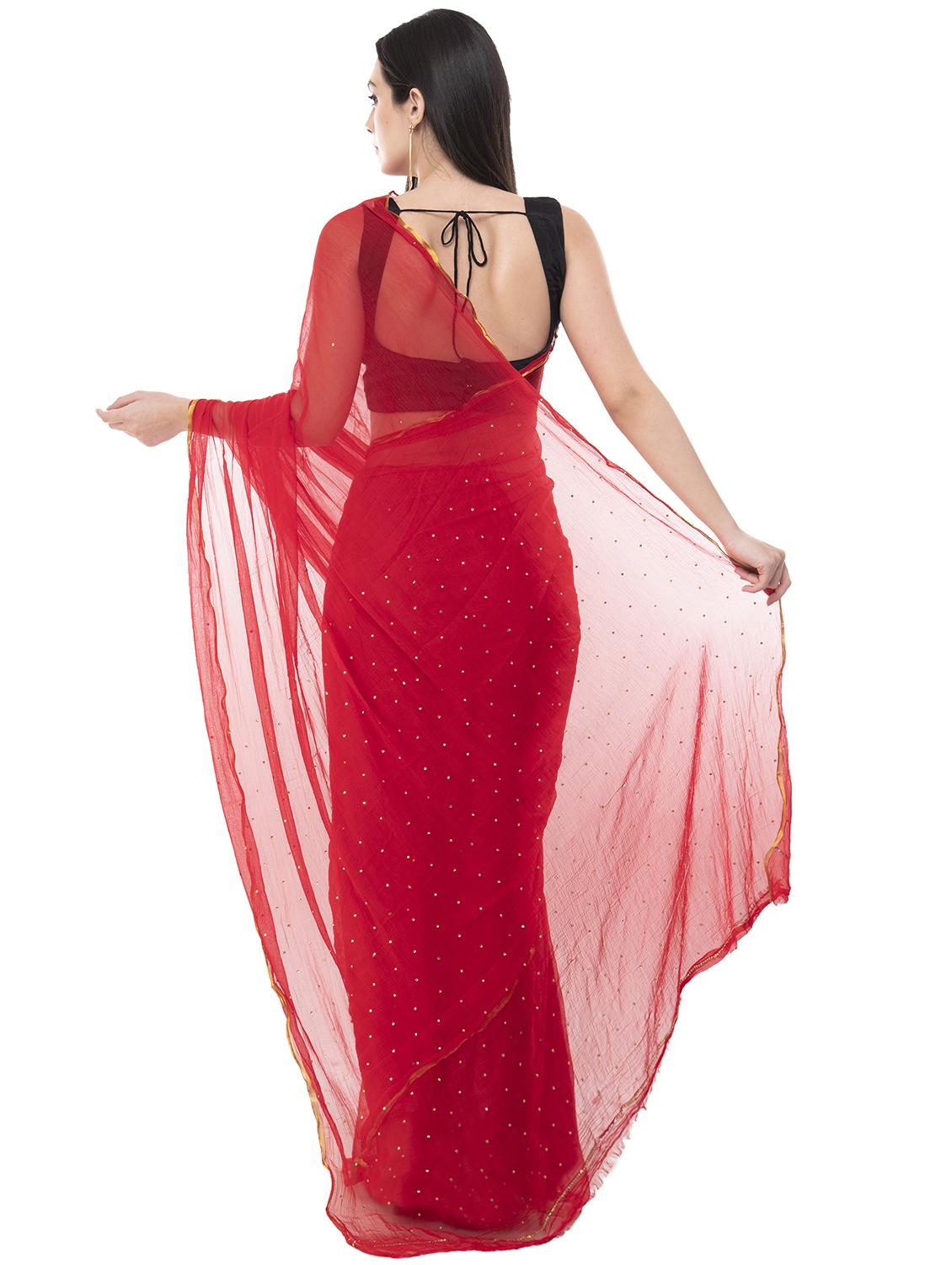red embellished saree with blouse - 15998100 -  Standard Image - 1