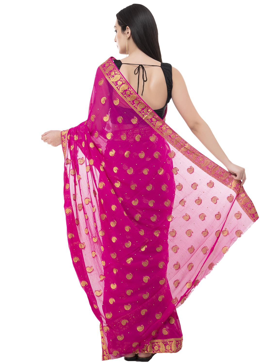 paisley zari motif magenta woven saree with blouse - 15998103 - Standard Image - 1